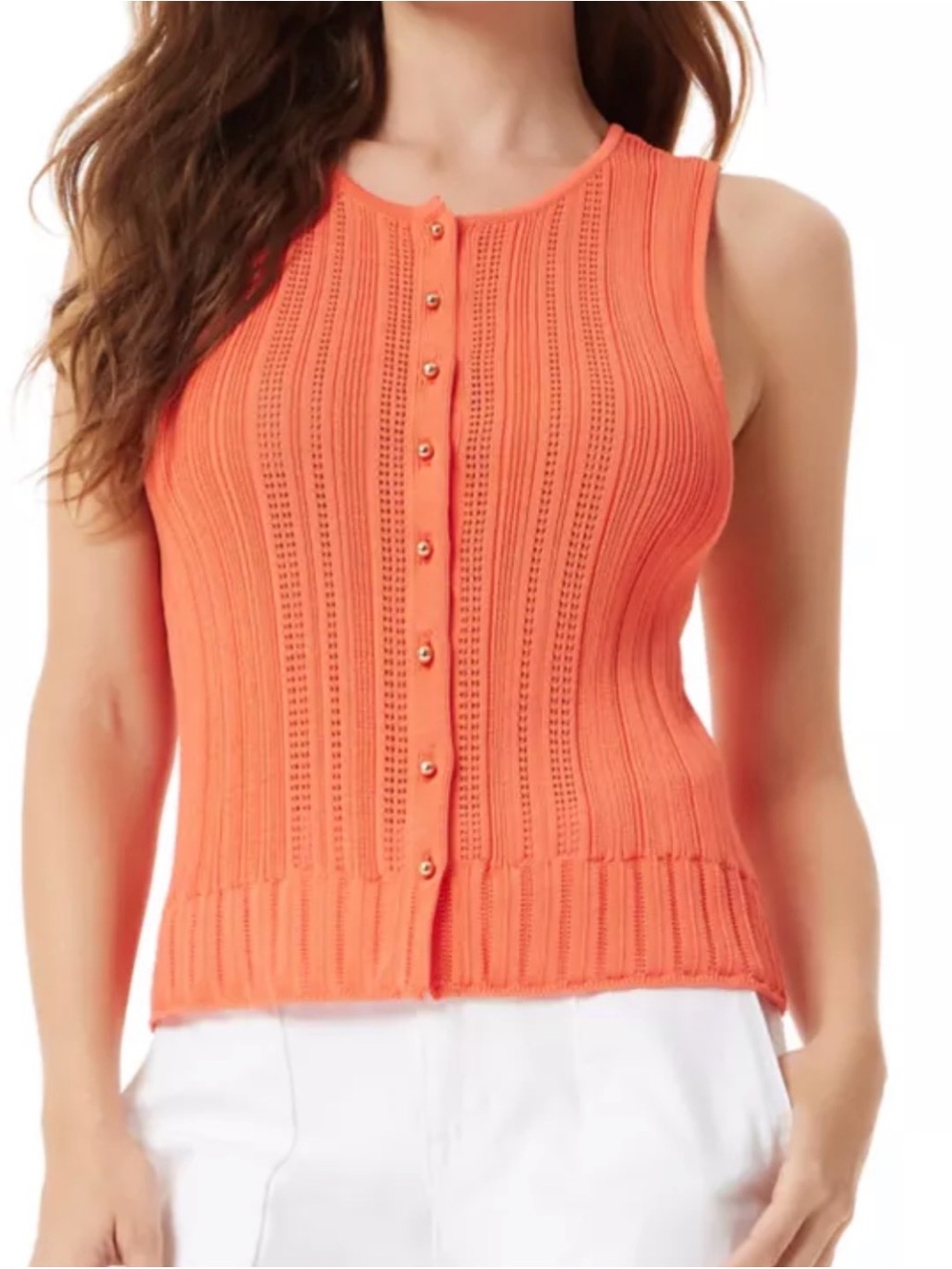 Sam Edelman Sable Scallop Knit V-Neck Tank Top Emberglow Coral NWT Size XS